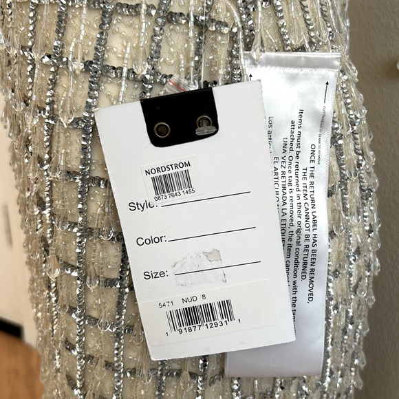 Mac Duggal NWT Sleeveless High Neck Beaded Midi Sheath 8 Nude Ivory Dress New - Picture 9 of 11